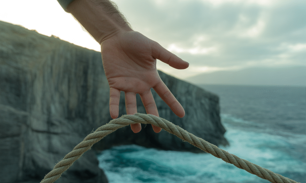 Open hand letting go of a rope, representing the emotional freedom found in taking personal responsibility.