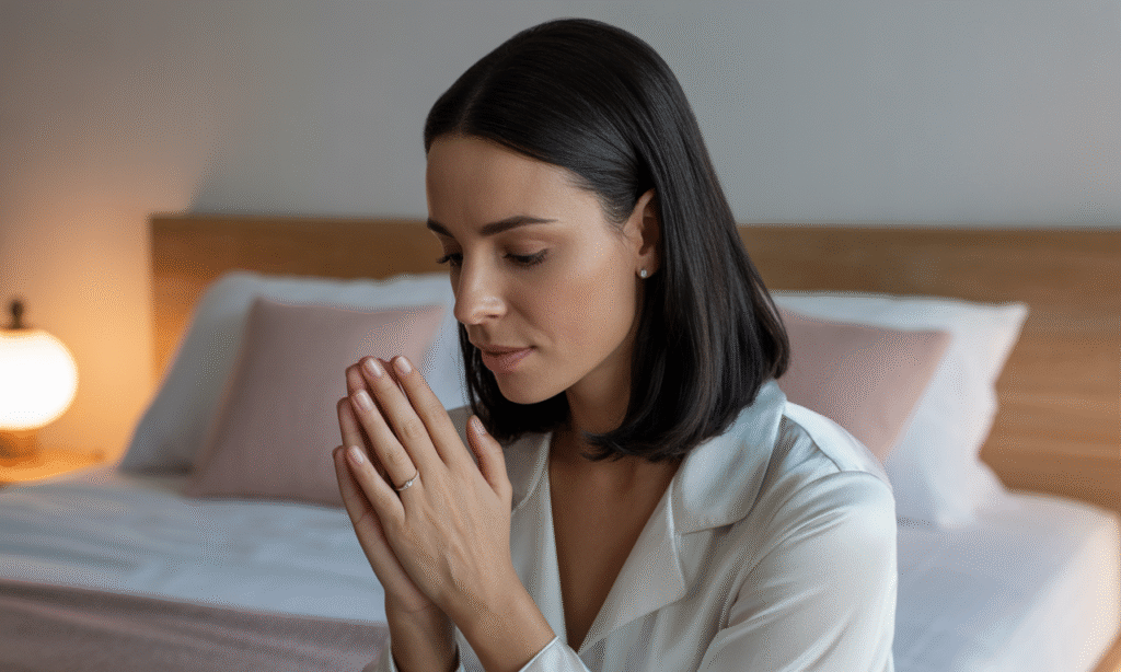 Spouse praying alone for strength to support their partner during a difficult season.