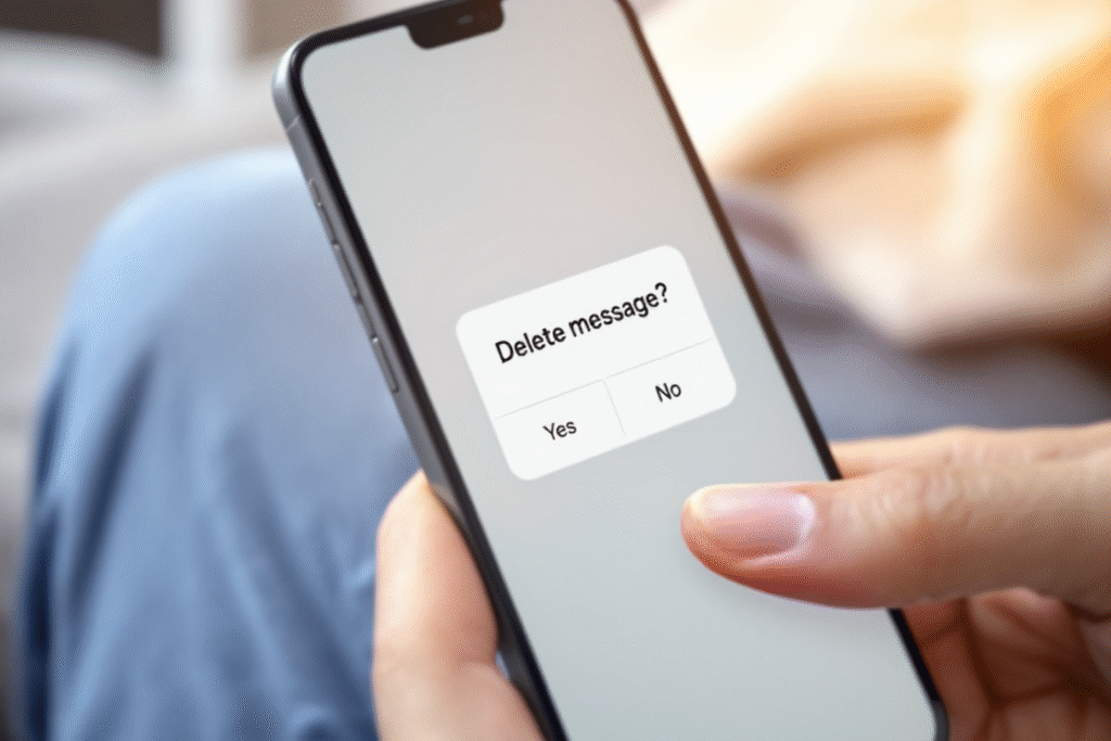 Spouse deleting a suggestive message from a non-partner, choosing emotional faithfulness.