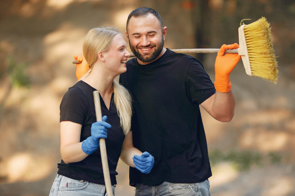 Married couple doing household chores together, showing everyday loyalty and partnership.