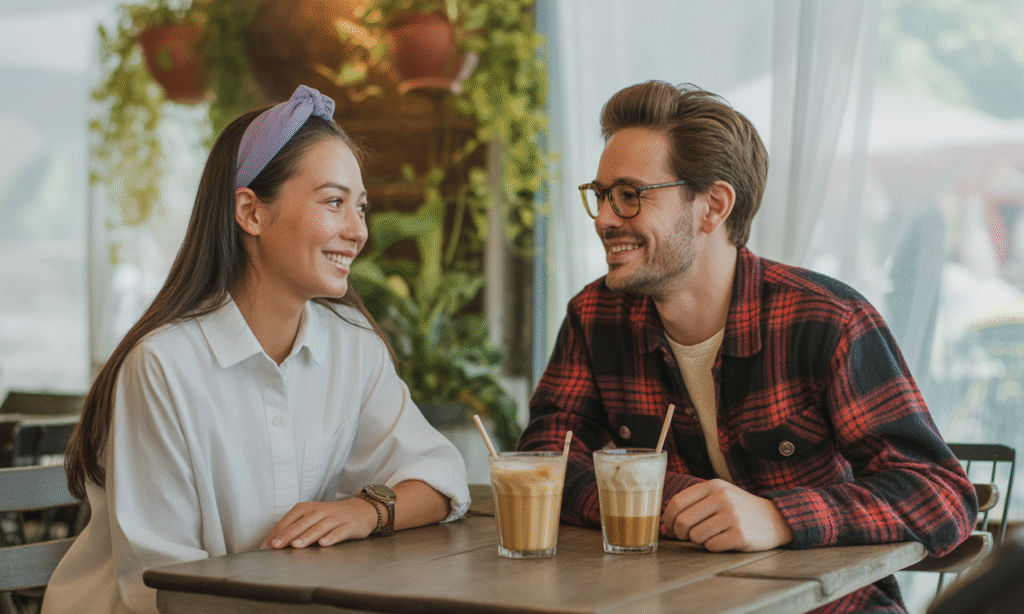Husband and wife sharing a meaningful conversation over coffee, listening with full attention